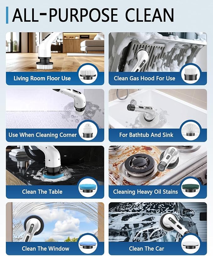 CleanHelo™ TurboSpin Electric Spin Scrubber Kit (9 Heads + Extendable Handle)